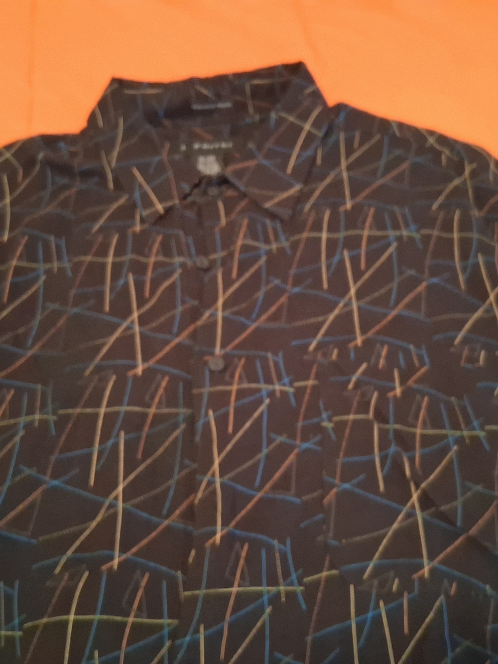 Vintage J. Ferrar Men’s XL  Geometric/Rayon Short Sleeve Blk Collared Polo Shirt - Picture 5 of 5